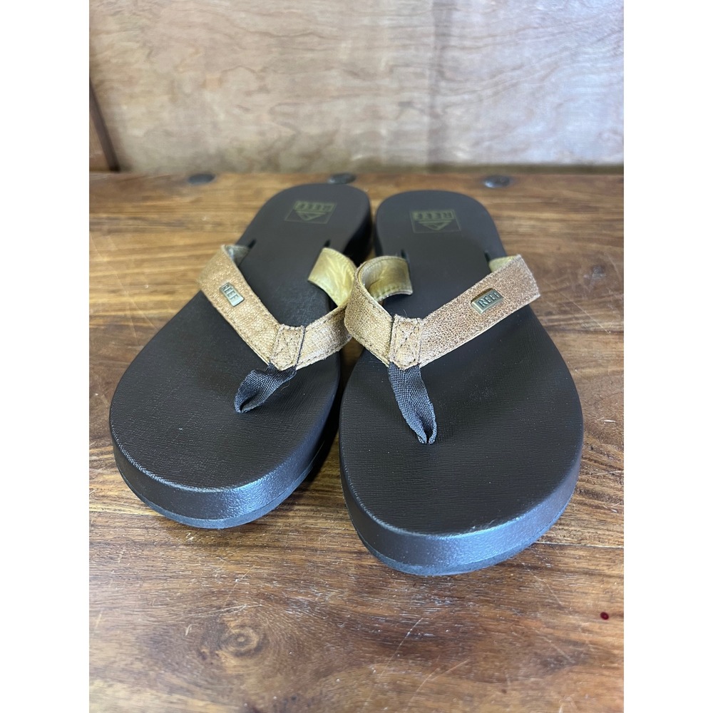 Reef Mia Sassy Womens Flip Flop Sandals Brown Gold Metallic Thong Size 9 B-23